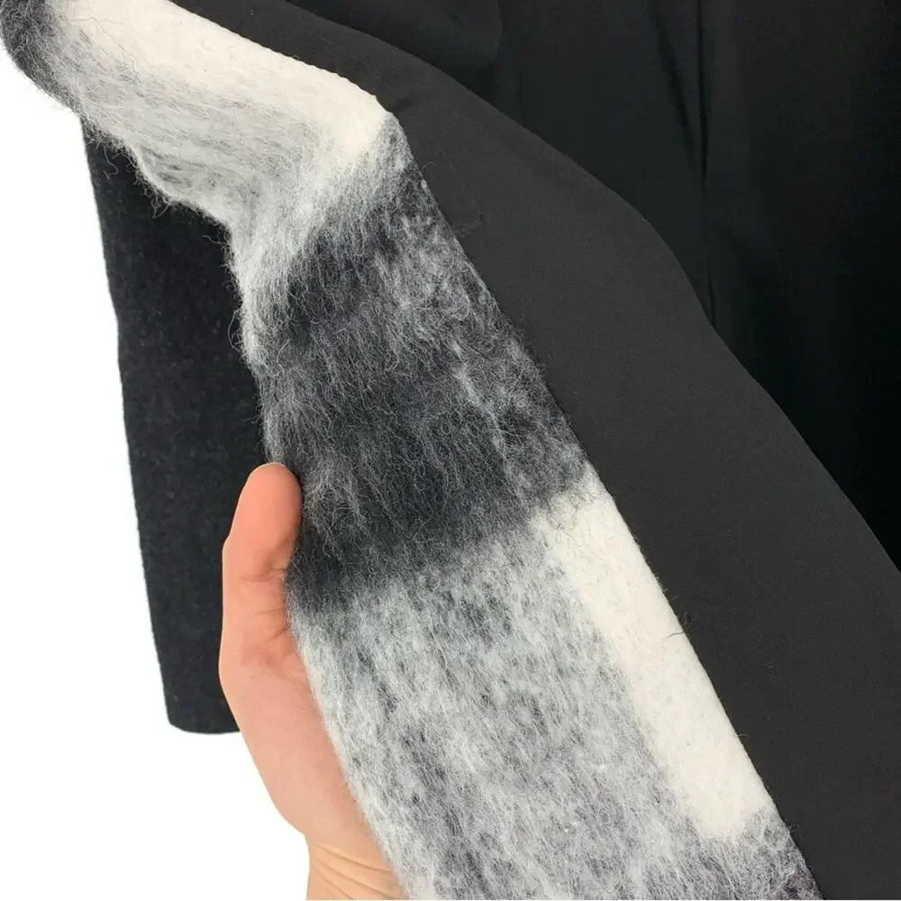 SAYLOR Brushed Wool Long Coat Buffalo Check Black White M